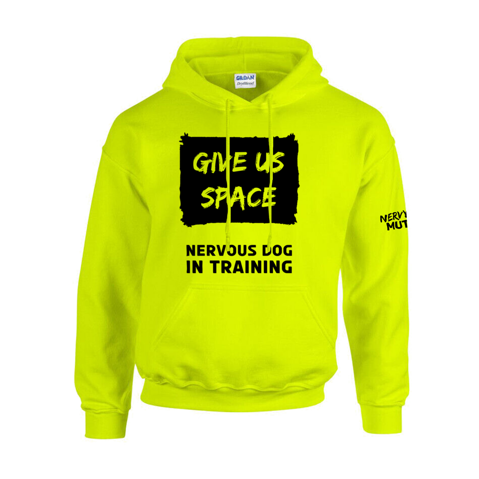 Give Us Space Nervous Dog In Training High Vis Unisex Hoodie Nervy Mutt Nervy Mutt Ltd